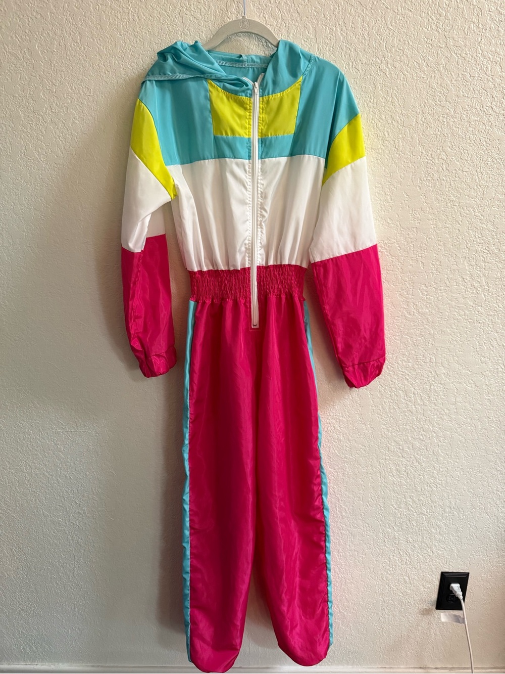 1980s Costume Neon Windsuit Windbreaker Halloween Party w/Socks, Scrunchies